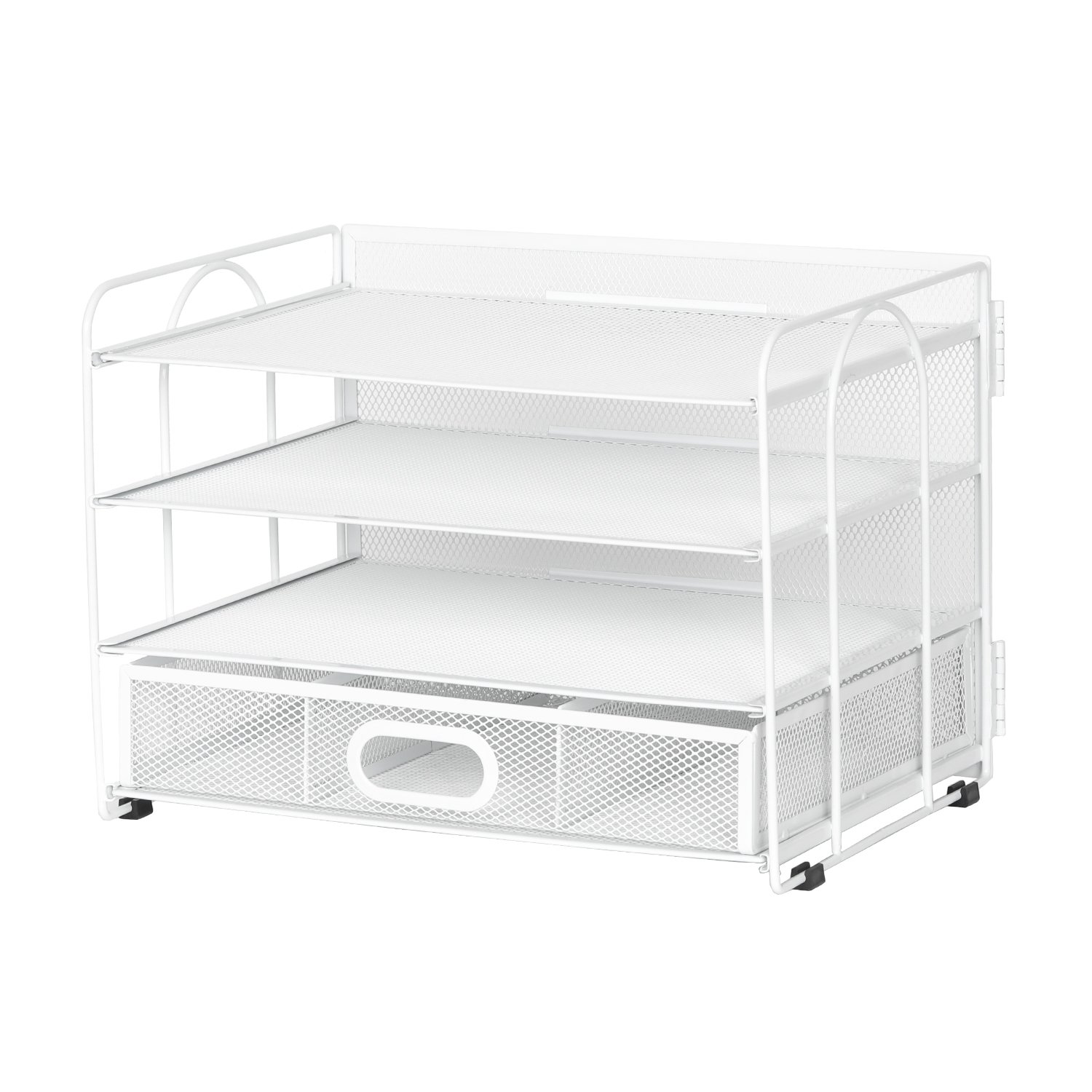 EasyPAG 4 Tier Desktop A4 Mesh Filing Tray Office Desk Tidy File Holder Paper Organiser Magazine Storage Rack with Stationery Drawer,White - 图片 4