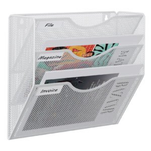 EasyPAG Metal 3 Tier A4 Wall Mounted Document Holder,Hanging Wall File Organiser,Pigeon Holes Storage,Wall Pocket,Filing Tray,Magazine Rack for Office & Home,White