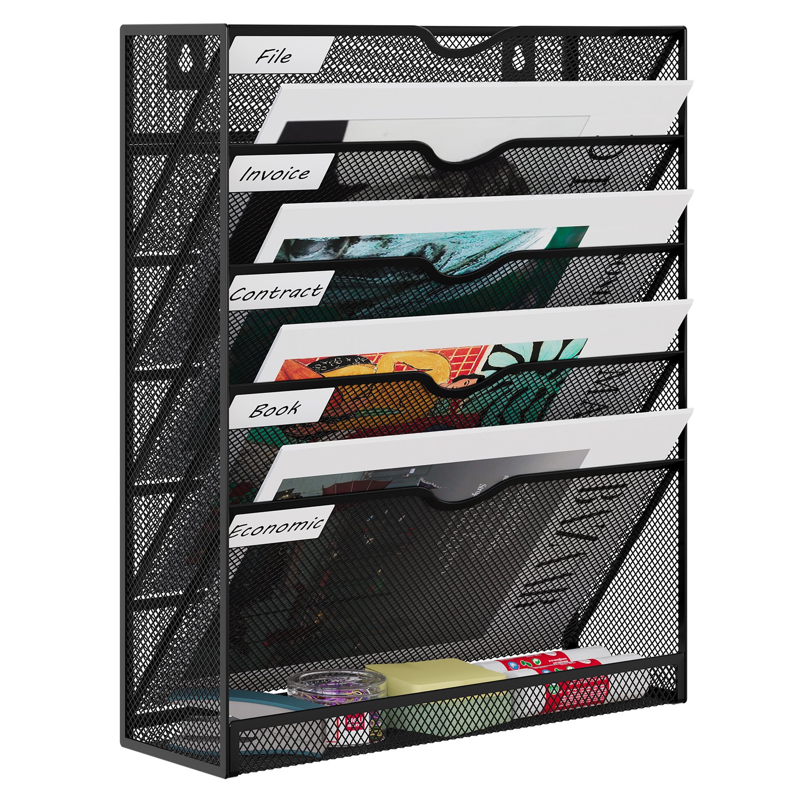 EasyPAG Metal 6 Tier A4 Wall Mounted Document Holder,Hanging Wall File Organiser,Pigeon Holes Storage,In Tray,Magazine Rack for Office & Home Upgrade,Black