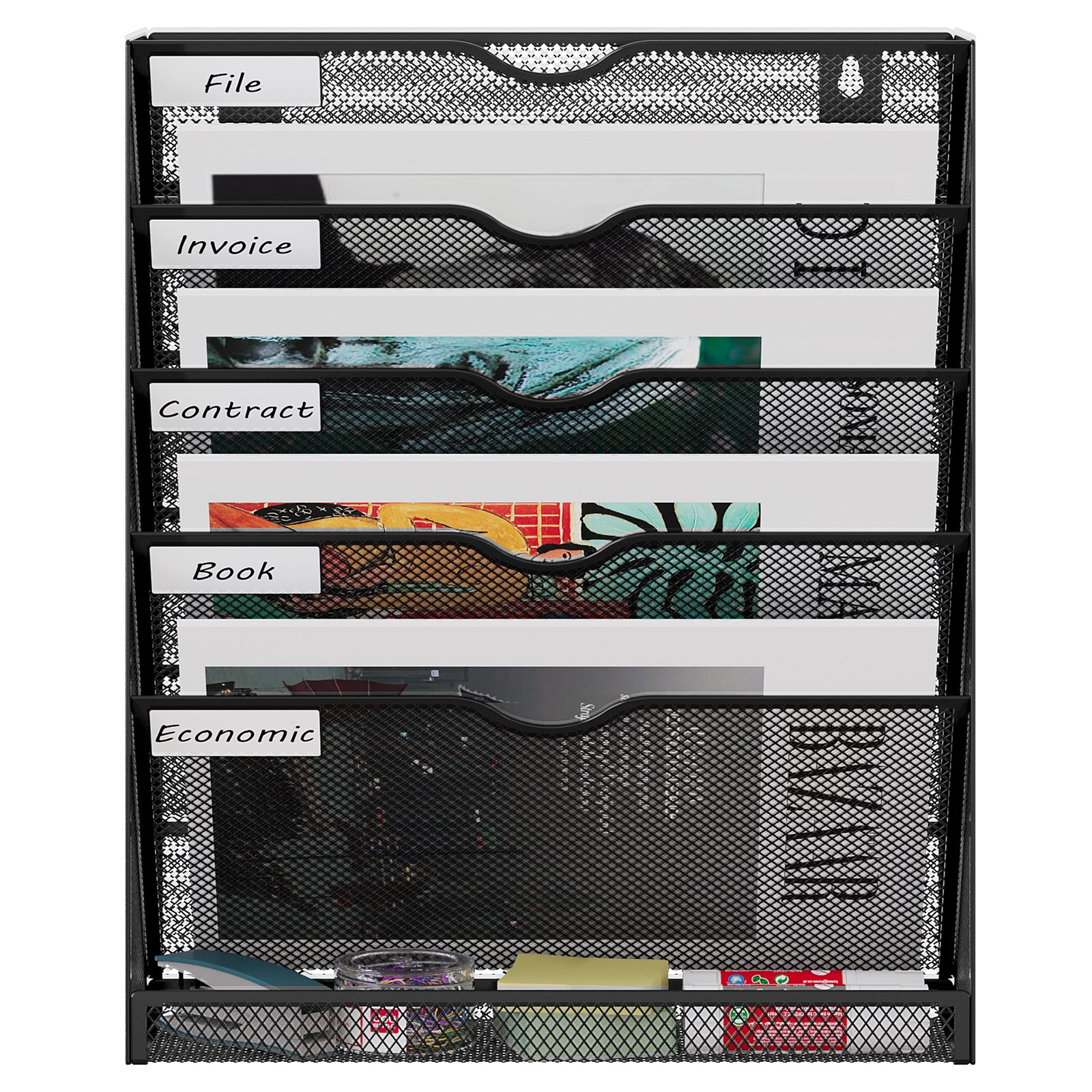 EasyPAG Metal 6 Tier A4 Wall Mounted Document Holder,Hanging Wall File Organiser,Pigeon Holes Storage,In Tray,Magazine Rack for Office & Home Upgrade,Black - 图片 3