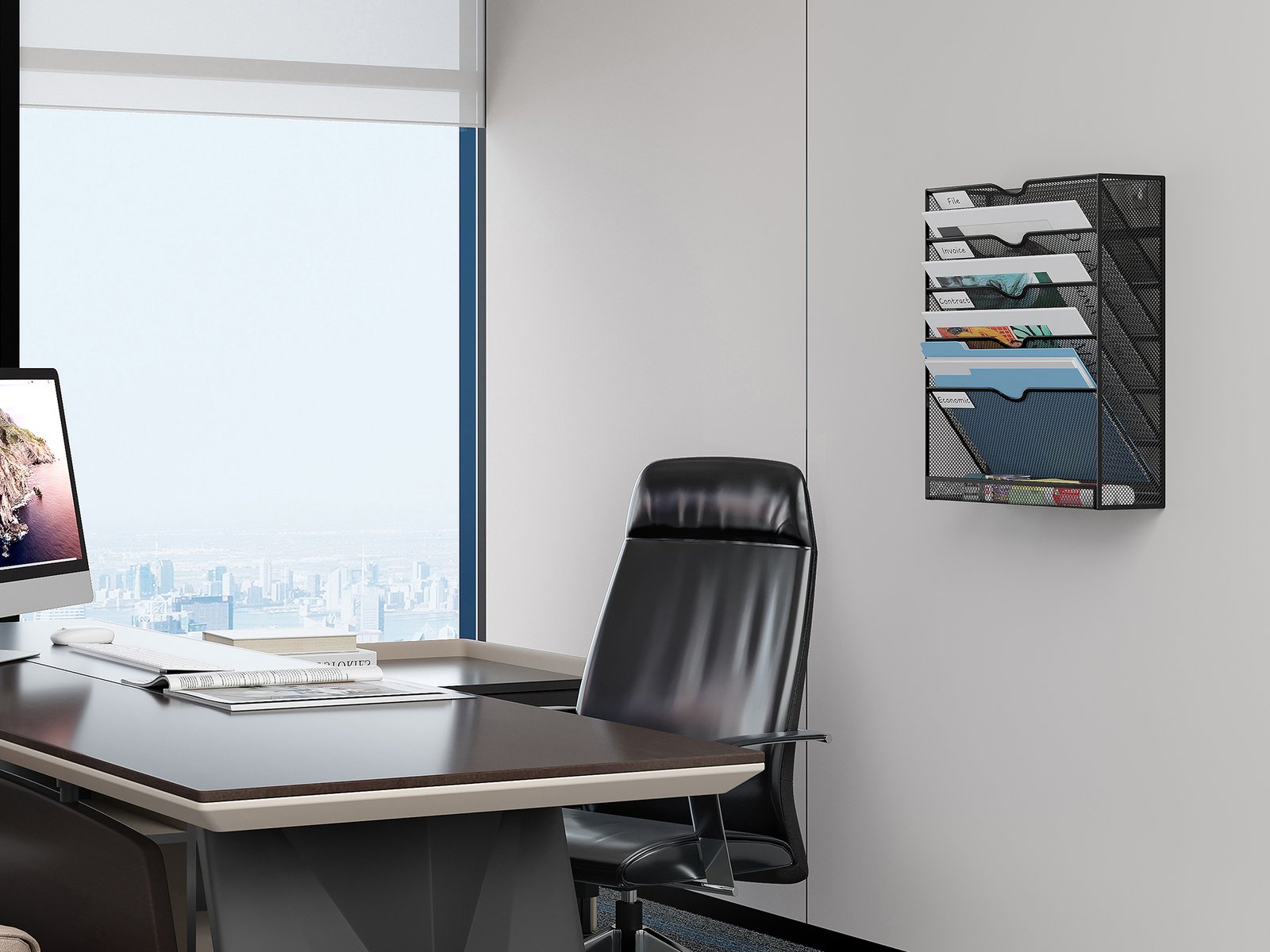 EasyPAG Metal 6 Tier A4 Wall Mounted Document Holder,Hanging Wall File Organiser,Pigeon Holes Storage,In Tray,Magazine Rack for Office & Home Upgrade,Black - 图片 4