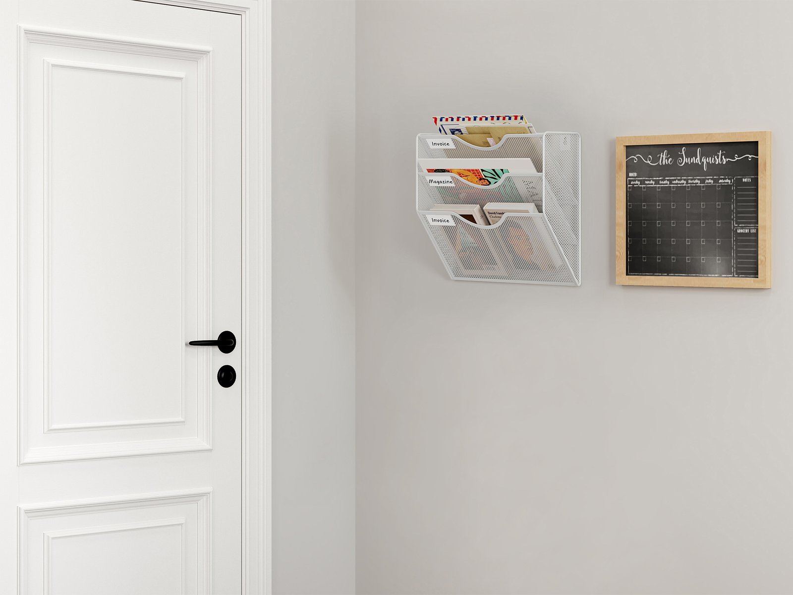 EasyPAG Metal 3 Tier A4 Wall Mounted Document Holder,Hanging Wall File Organiser,Pigeon Holes Storage,Wall Pocket,Filing Tray,Magazine Rack for Office & Home,White - 图片 6