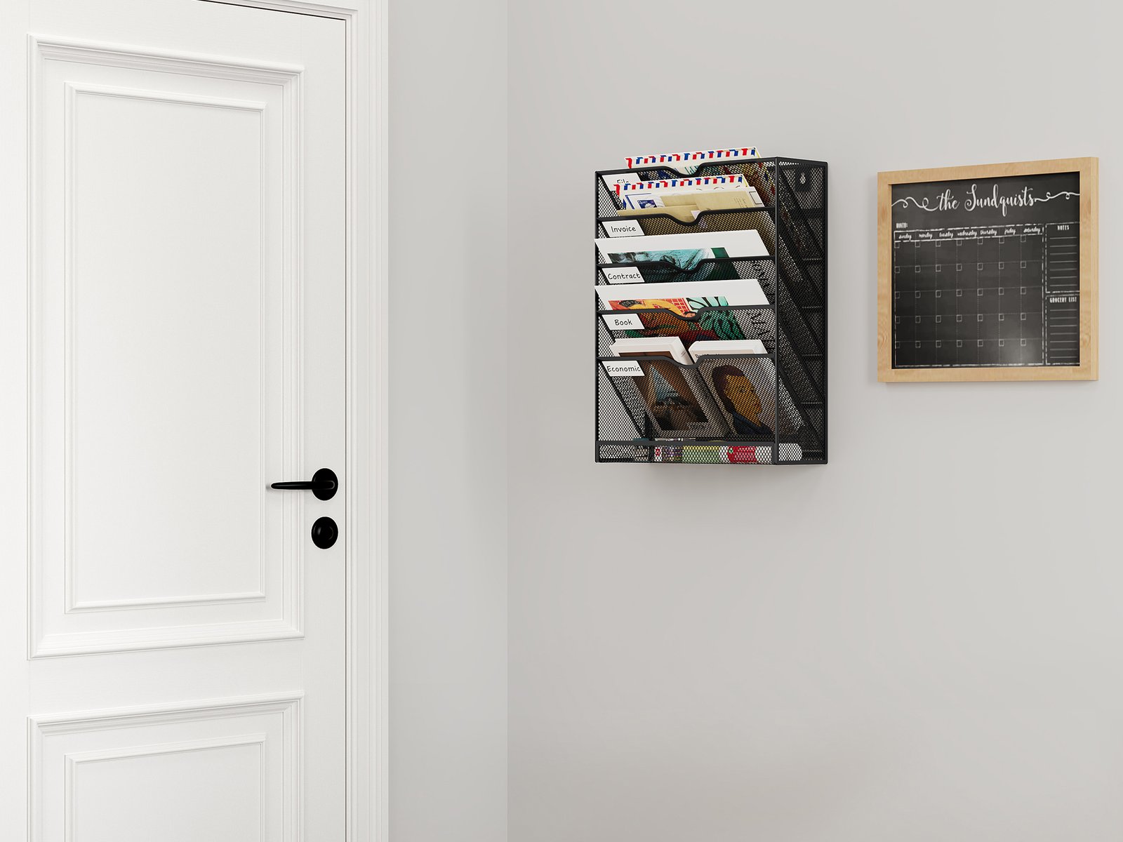 EasyPAG Metal 6 Tier A4 Wall Mounted Document Holder,Hanging Wall File Organiser,Pigeon Holes Storage,In Tray,Magazine Rack for Office & Home Upgrade,Black - 图片 6